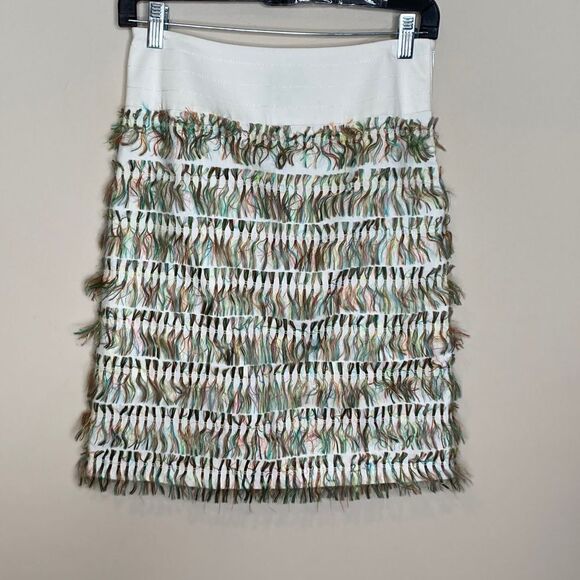 W by WORTH Colored Fur Tassel Mini Pencil Skirt - Picture 1 of 6